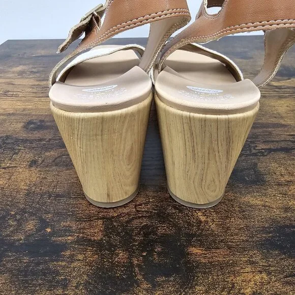 Dr Scholls Glimmer Sandals Womens 11M Slingback Strappy Wedge Canvas Brown - Picture 5 of 10